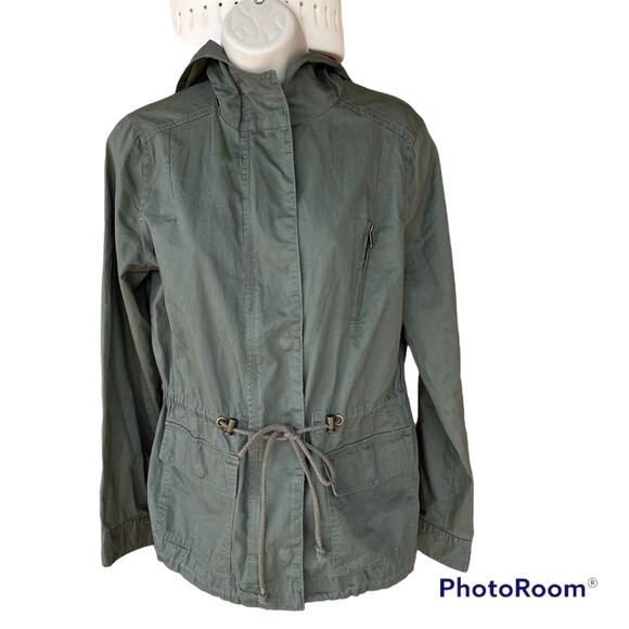 Active USA Collection Hooded Zip Up Cotton Cargo Utility Jacket Womens S Olive - Picture 1 of 10